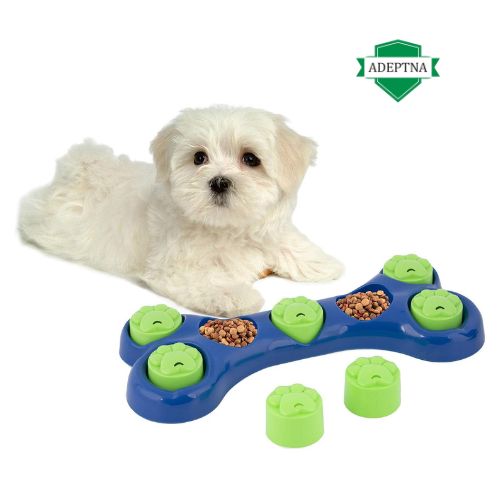 ADEPTNA Dog Pet Feeder Bowl Bone Shape Fun Puzzle Treat Slow Feeding Interactive Fun Game for Your Dog - Play Hide n Seek with Treats