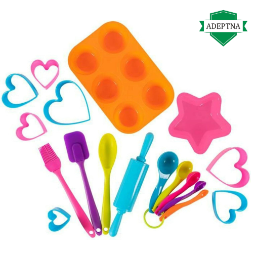 ADEPTNA 16 Piece Children Baking Set Silicone Cooking Kids Boys Girls Gift - Perfect for Keeping The Little Ones Entertained