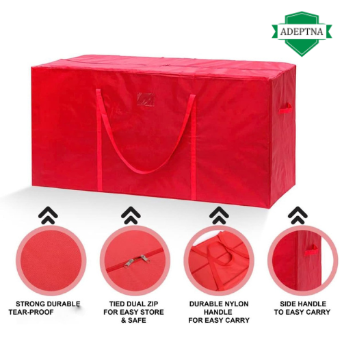 ADEPTNA Large Tear-proof Heavy duty Christmas Tree Storage Bag - Suitable Xmas Tree Up to 7ft - Double Stitched Zip Strong Carry Handles and Card Slot Design Size 129 x 48 x 63cm