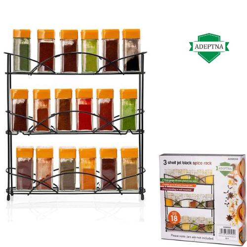 ADEPTNA Heavy duty Free Standing 3 Tier Spice and Herb Rack - Universal Size Fits Most Brands - Non Slip Rubber Feet