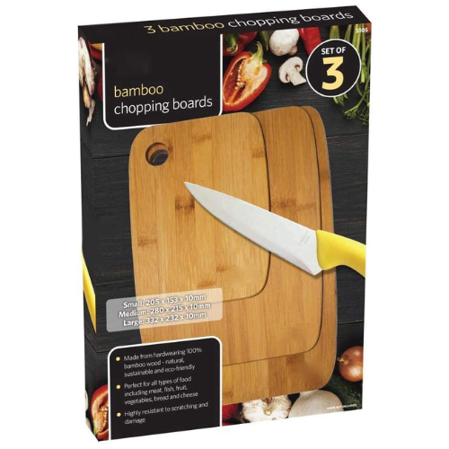 ADEPTNA 3 Piece Bamboo Chopping Board Set Wooden Cutting Board Suitable for All Food Types - 100% Natural Bamboo