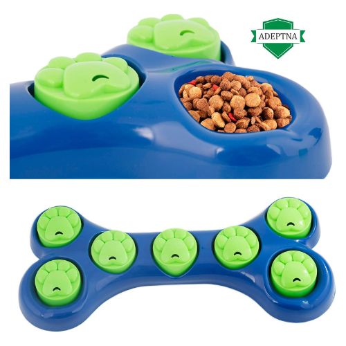 ADEPTNA Dog Pet Feeder Bowl Bone Shape Fun Puzzle Treat Slow Feeding Interactive Fun Game for Your Dog - Play Hide n Seek with Treats