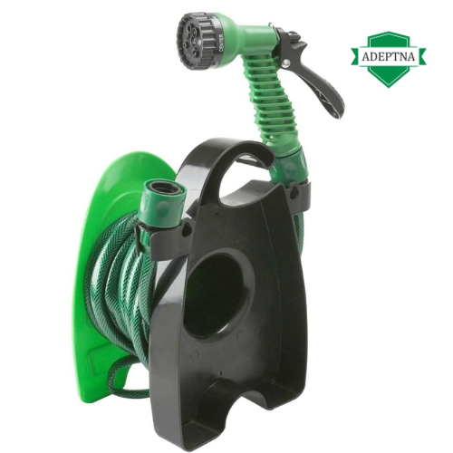 ADEPTNA 10M Garden Hose Reel with 7 Adjustable Spray Gun Nozzles - Hosepipe and Reel Easy Storage for Garden - Compact and Lightweight for Watering