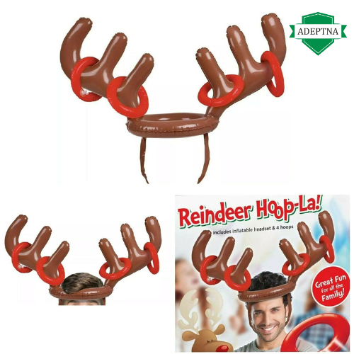ADEPTNA Durable Set of 2 Inflatable Reindeer Head Ring Toss Game Antler Hat Moose Family Fun Set Toys Sports Xmas Party