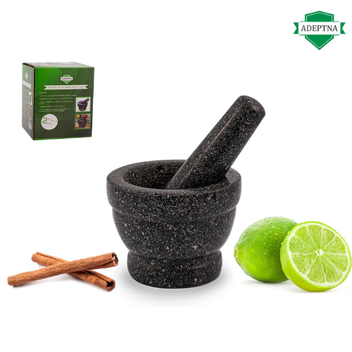 ADEPTNA Premium Solid and Durable Natural Granite Pestle and Mortar Spice Herb Seed Salt and Pepper Crusher Grinder Grinding Paste -Comfortable and Easy to use