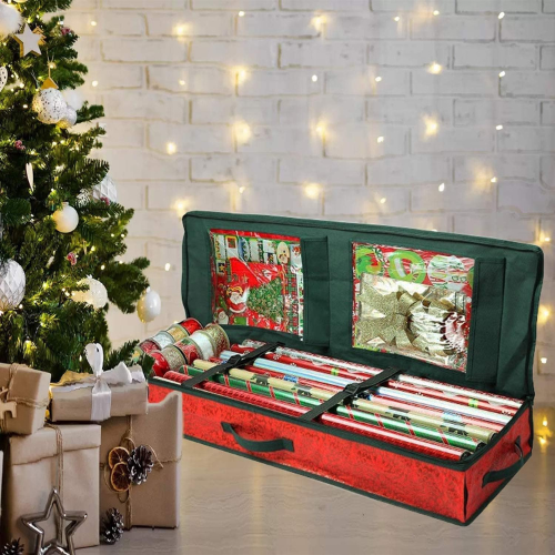 ADEPTNA Finest Large Christmas Wrapping Paper Storage Case with Interior Pockets – Store All Your Christmas and Gift Wrapping Supplies Gathered neatly in one Place