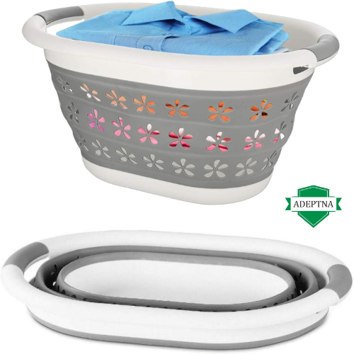 ADEPTNA NEW DURABLE COLLAPSIBLE COMPACT POP UP WASHING BASKET HOUSE WASHING CLOTH SPACE SAVING STORAGE BUCKET SIZE 50CM X 37.5CM X 27CM