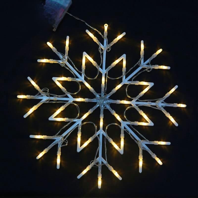 ADEPTNA Hanging 48 LED Snowflake Christmas Light with Timer Function and Battery Operated- Silhouette Window Xmas Festive Party Decoration Lights Home Office Indoor (Warm White)