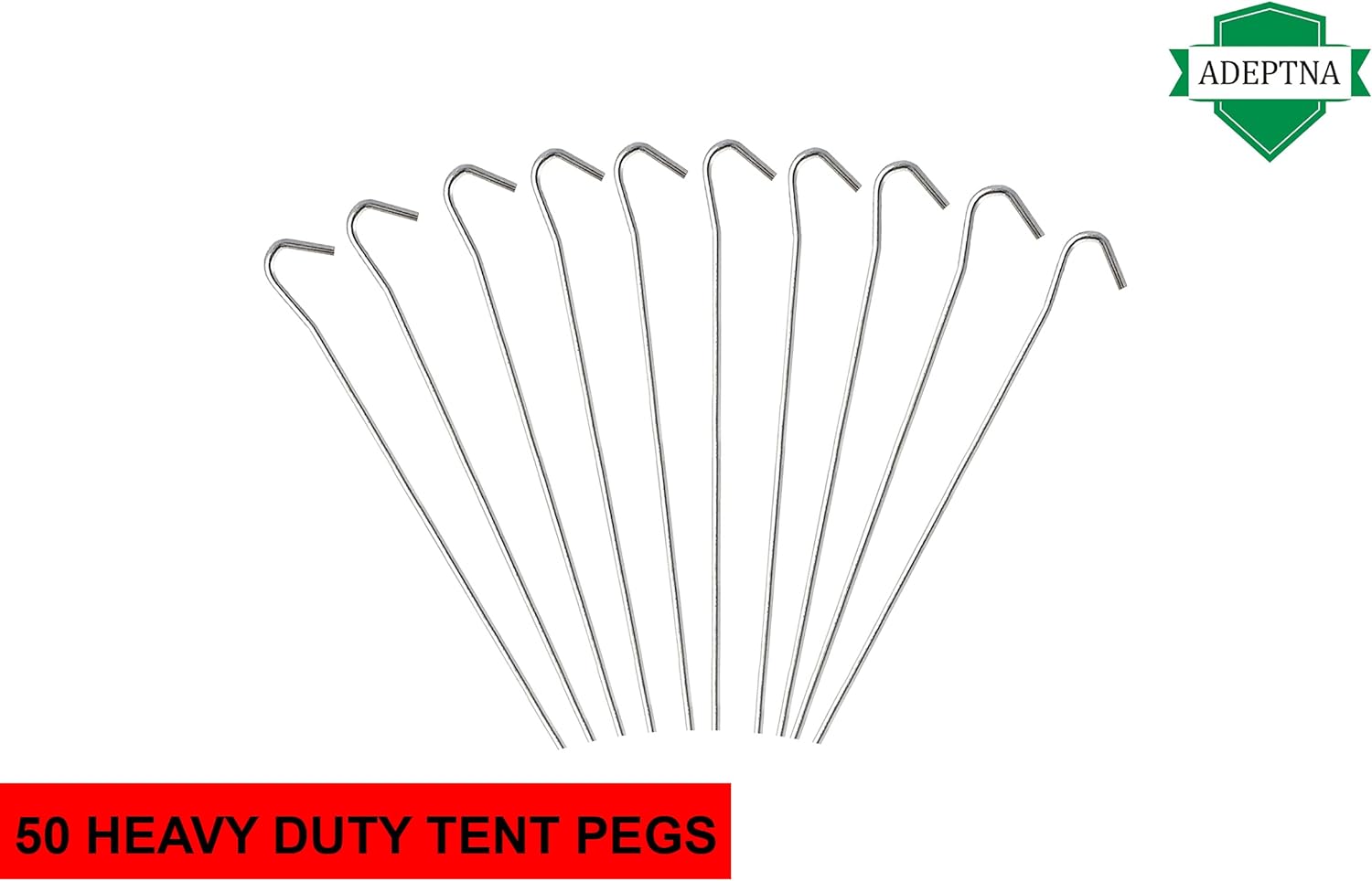 ADEPTNA Pack of 50 Heavy Duty Galvanised Steel Tent Pegs Metal for Long Life- Ideal for Camping Sports and Much More