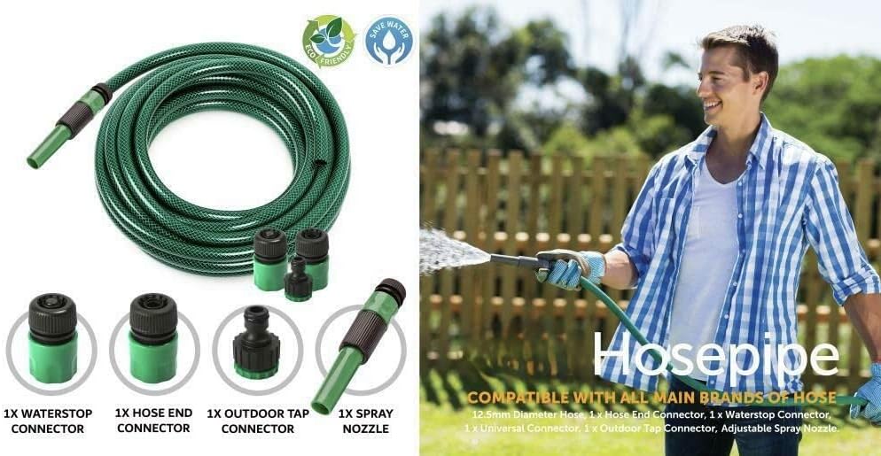 ADEPTNA Garden Green Hose Pipe Reel Watering HOSEPIPE Triple Layer with Connectors (15M)