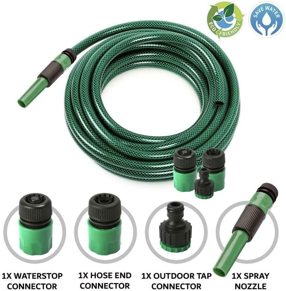 ADEPTNA Garden Green Hose Pipe Reel Watering HOSEPIPE Triple Layer with Connectors (15M)