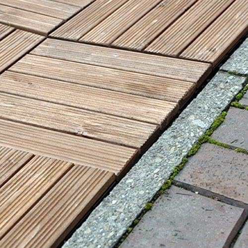 ADEPTNA Pack of 18 Durable Wooden Decking Tiles - Wooden Tiles for Garden Patio and Outdoor Deck Areas – Easy to Install Interlocking Click System (18)