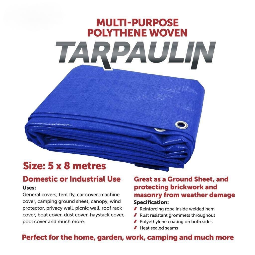 ADEPTNA Heavy-Duty Tarpaulin water-resistant Cover Tarp Professional Ground Camping Sheet - Strong Polypropylene Durability and Tear resistance (5 x 8 metres)