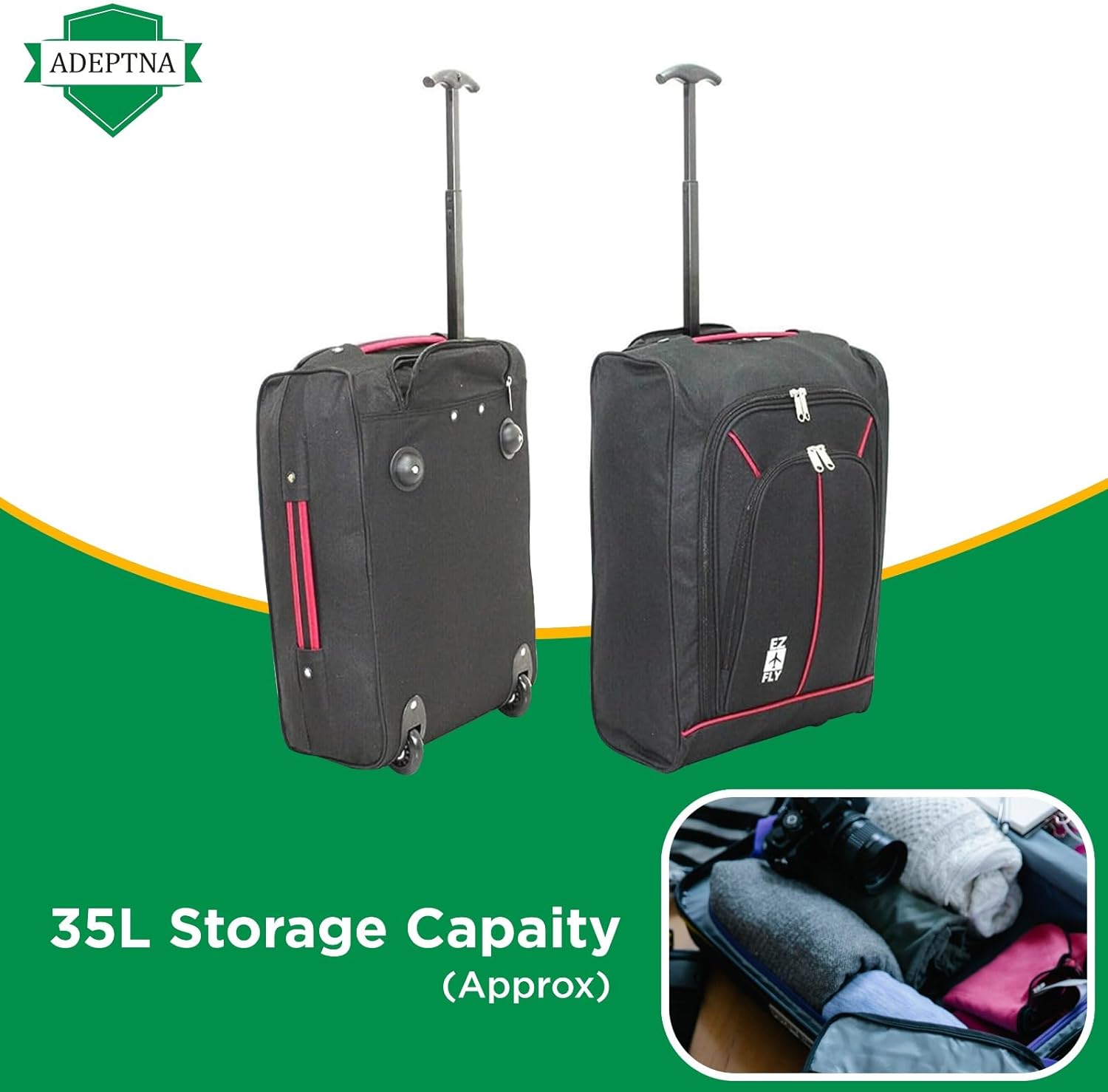 ADEPTNA Cabin Trolley Bag with Wheels Travelling Luggage Travel Carrier Lightweight Multiple Pocket Airline Bag Holdall Cabin Size Approved