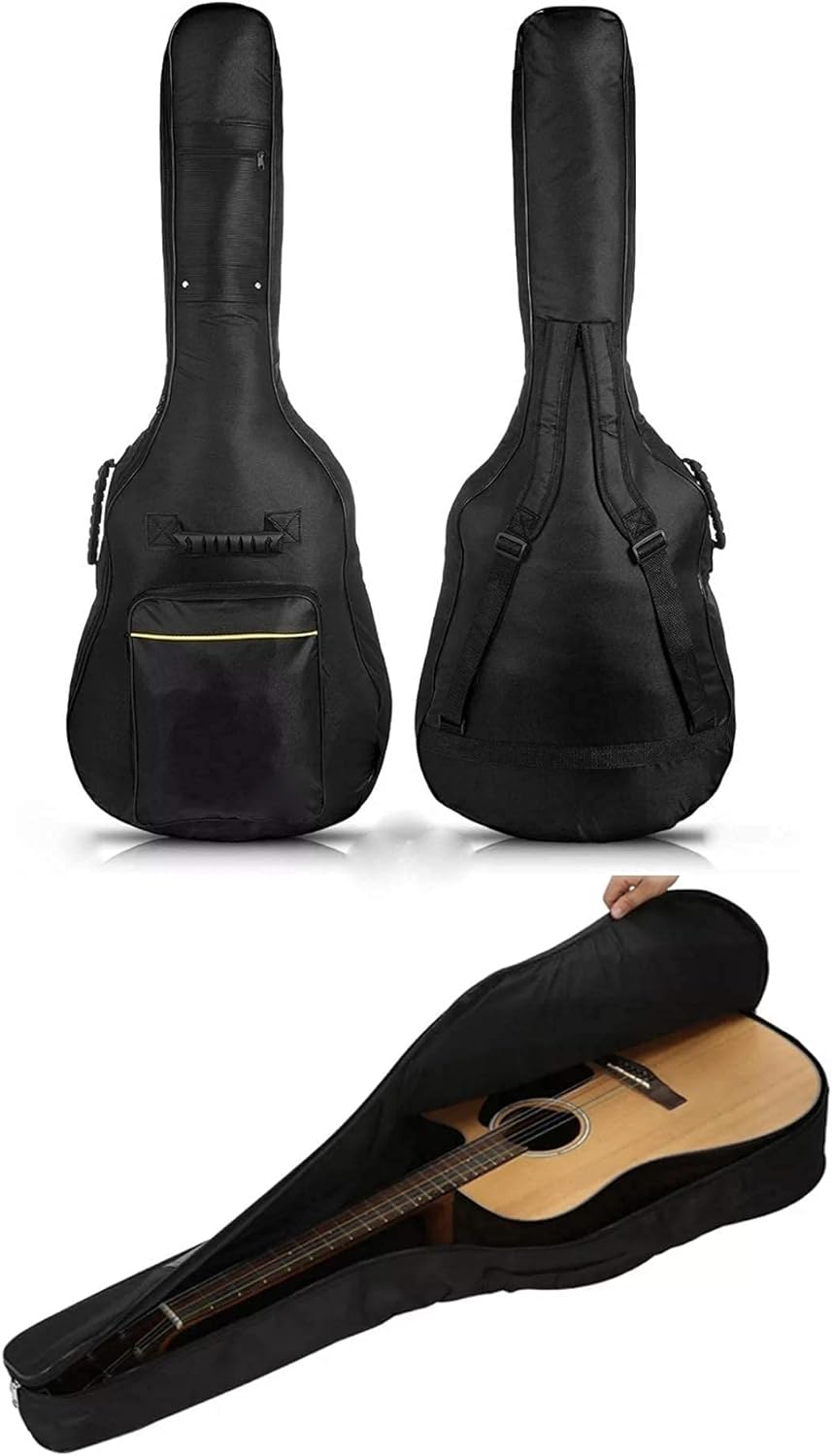 ADEPTNA Heavy Duty Full Size Padded Protective Waterproof Classical Acoustic Guitar Back Bag Carry Case-Fully Waterproof Cover, Foam Padding- Black