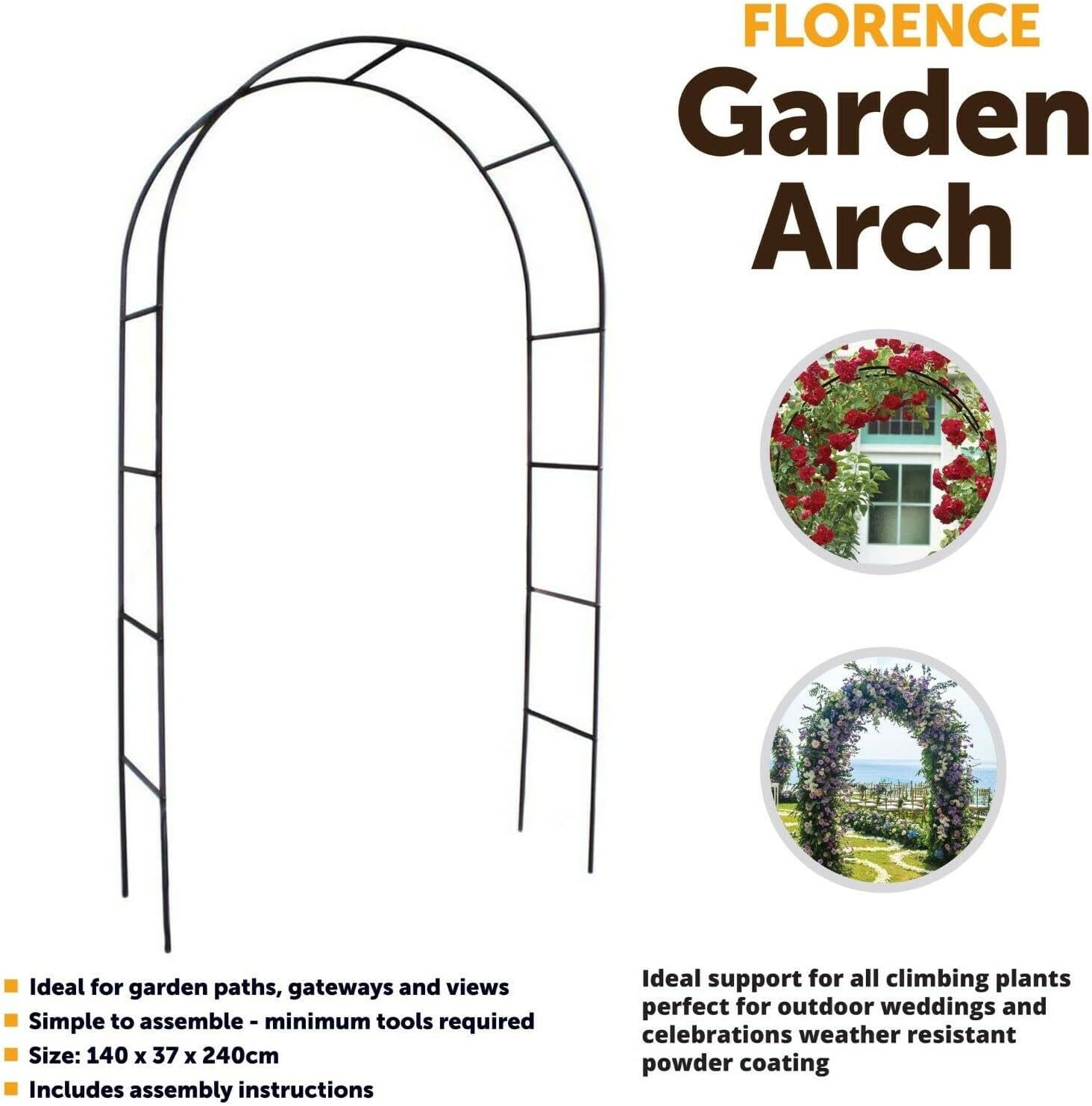 Click to open expanded view      ADEPTNA Large 2.4m Heavy Duty Metal Garden Arch Strong Rose Climbing Plants Support Archway Garden Decoration