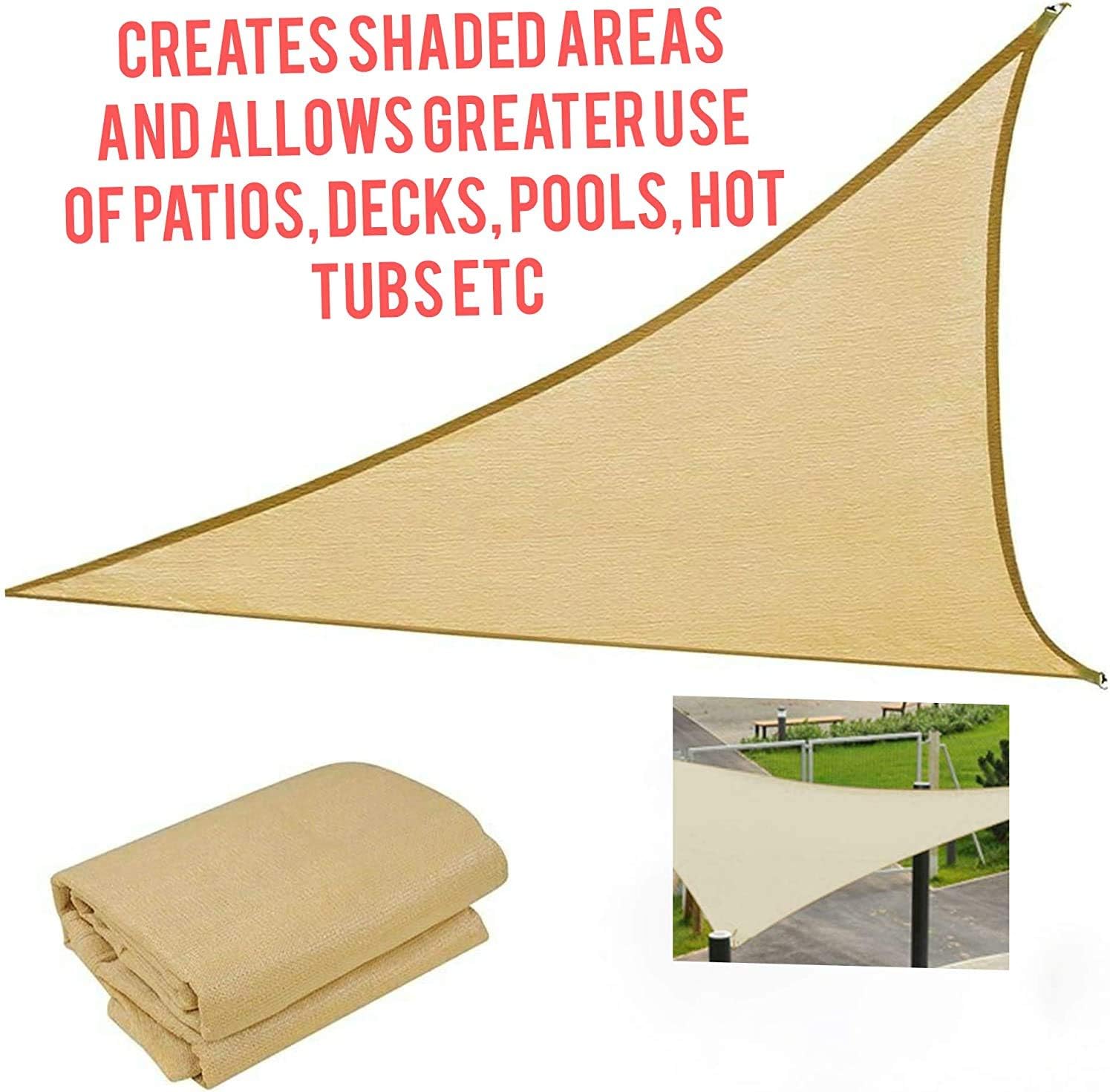 ADEPTNA Heavy Duty Triangle Sun Shade Sail for Garden Patios Decks Pools Hot Tubs Party Sunscreen Awning Canopy – UV and Mildew Resistant (SAND)