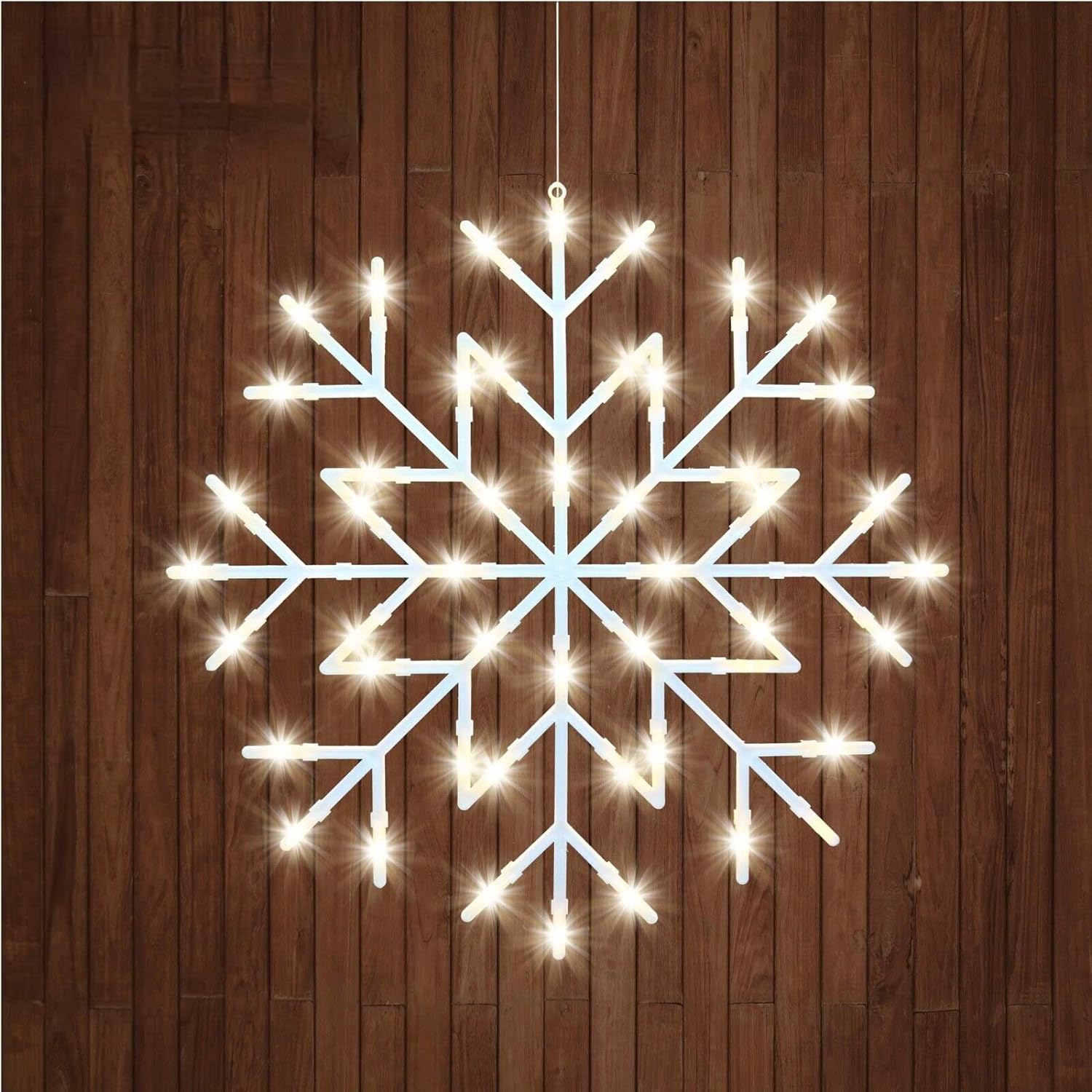 ADEPTNA Hanging 48 LED Snowflake Christmas Light with Timer Function and Battery Operated- Silhouette Window Xmas Festive Party Decoration Lights Home Office Indoor (Warm White)