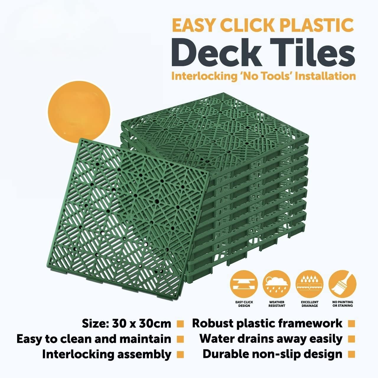 ADEPTNA Interlocking Easy Click Plastic Garden Deck Tiles Nonslip Path Floor Lawn Paving Patio – Durable non-slip Design (20 PACK GREEN)