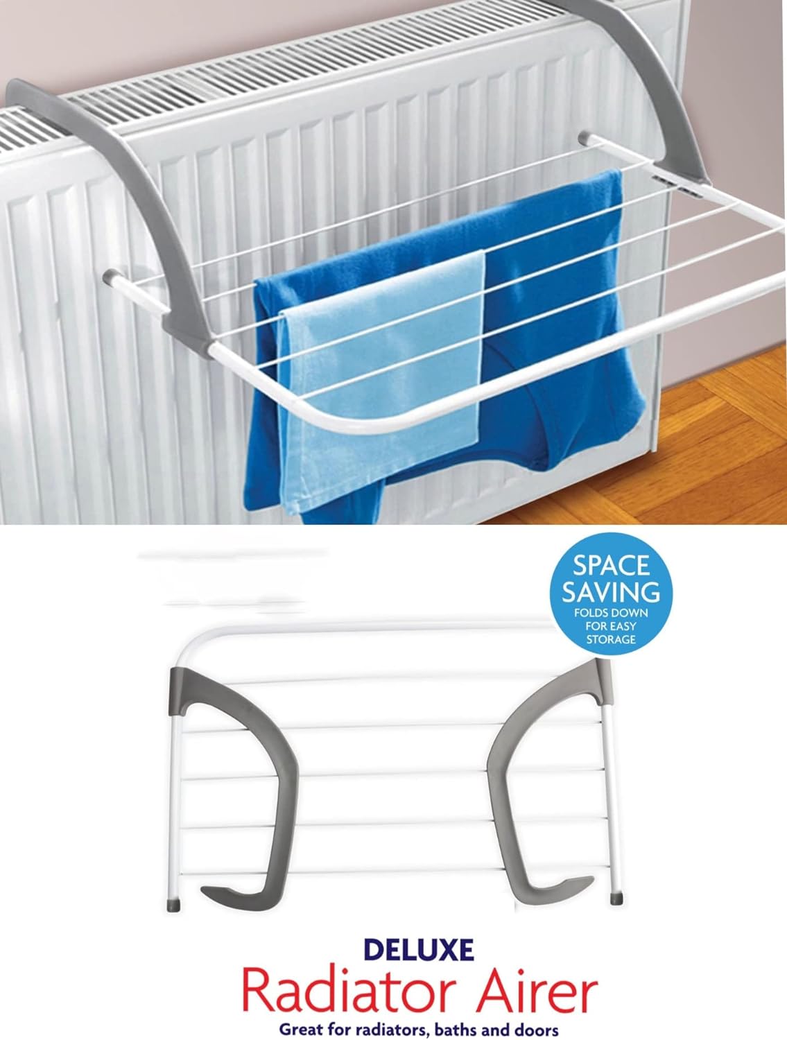 ADEPTNA Folding Radiator Cloth Airer Rack - Clothes Laundry Dryer Portable – Great for Radiators Baths and Doors (2 PACK)ADEPTNA Folding Radiator Cloth Airer Rack - Clothes Laundry Dryer Portable – Great for Radiators Baths and Doors (2 PACK)