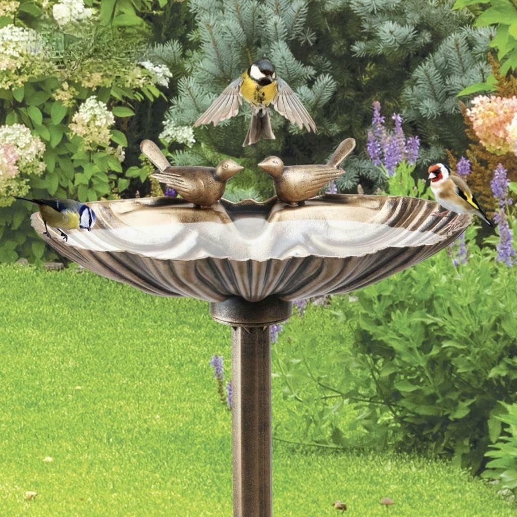 ADEPTNA Premium Traditional Weatherproof Large Bird Bath with Planter – Bronze Effect with bird figurines Garden Décor Ornament Freestanding Bird Feeder – Perfect for Patios Garden Deck