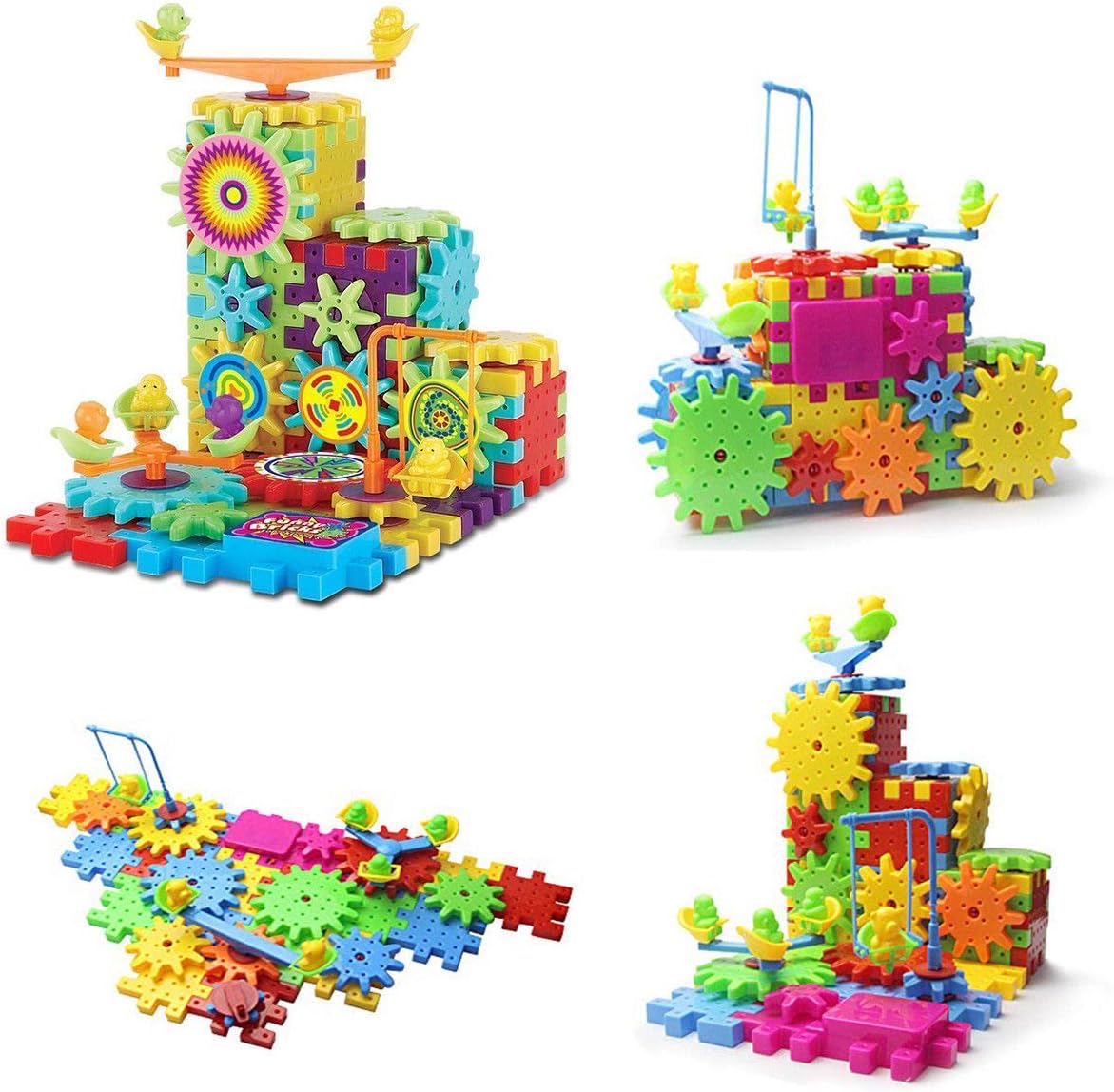 ADEPTNA 81 PCS Educational IQ Interlocking Funny Building Blocks Colorful Shapes Puzzle Electric Bricks Motorized Spinning Gears- A Playful Way To Build Your Child's Creative Skills And Imagination