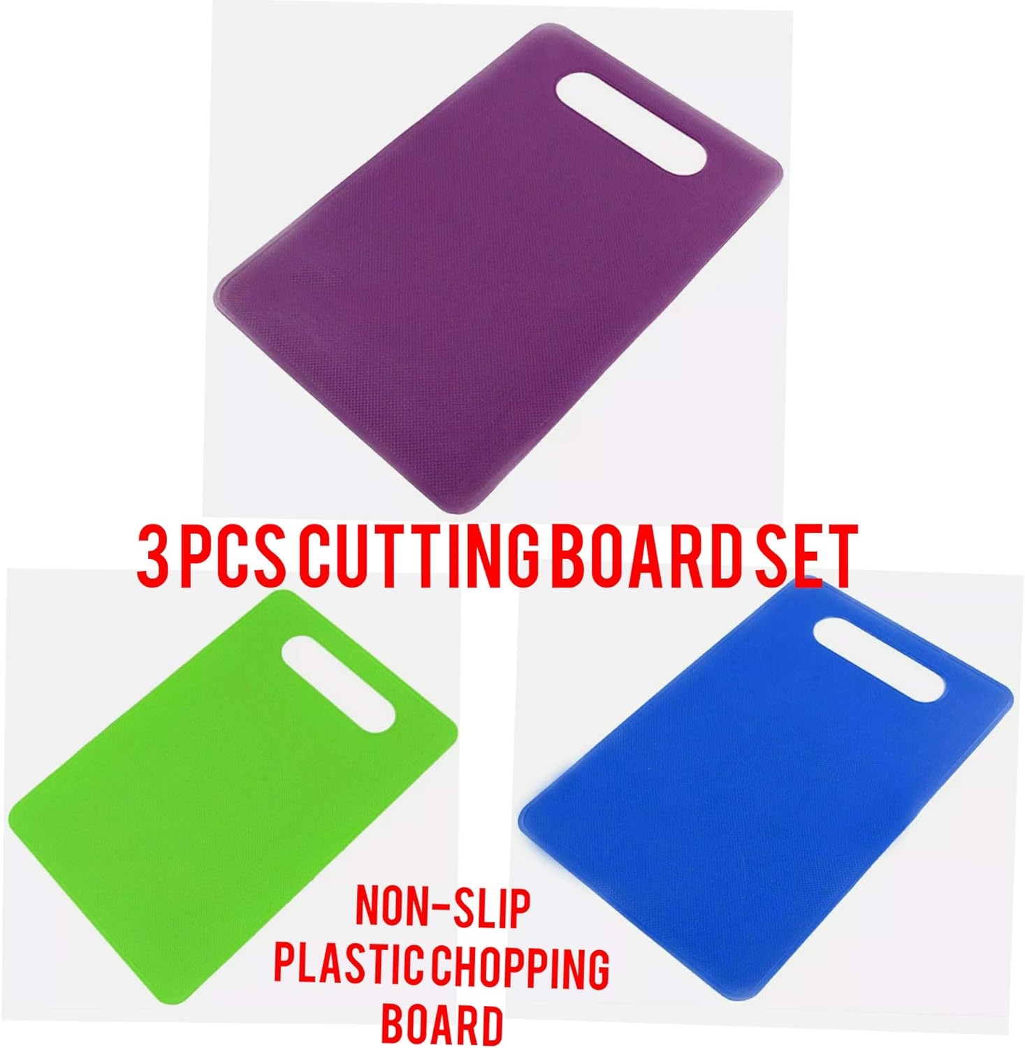 ADEPTNA Non Slip 3 pcs Chopping Board Set Multi Size and Multicolour – Non-Slip Plastic Cutting Board Food Safe BPA Free Reversible Dishwasher Safe