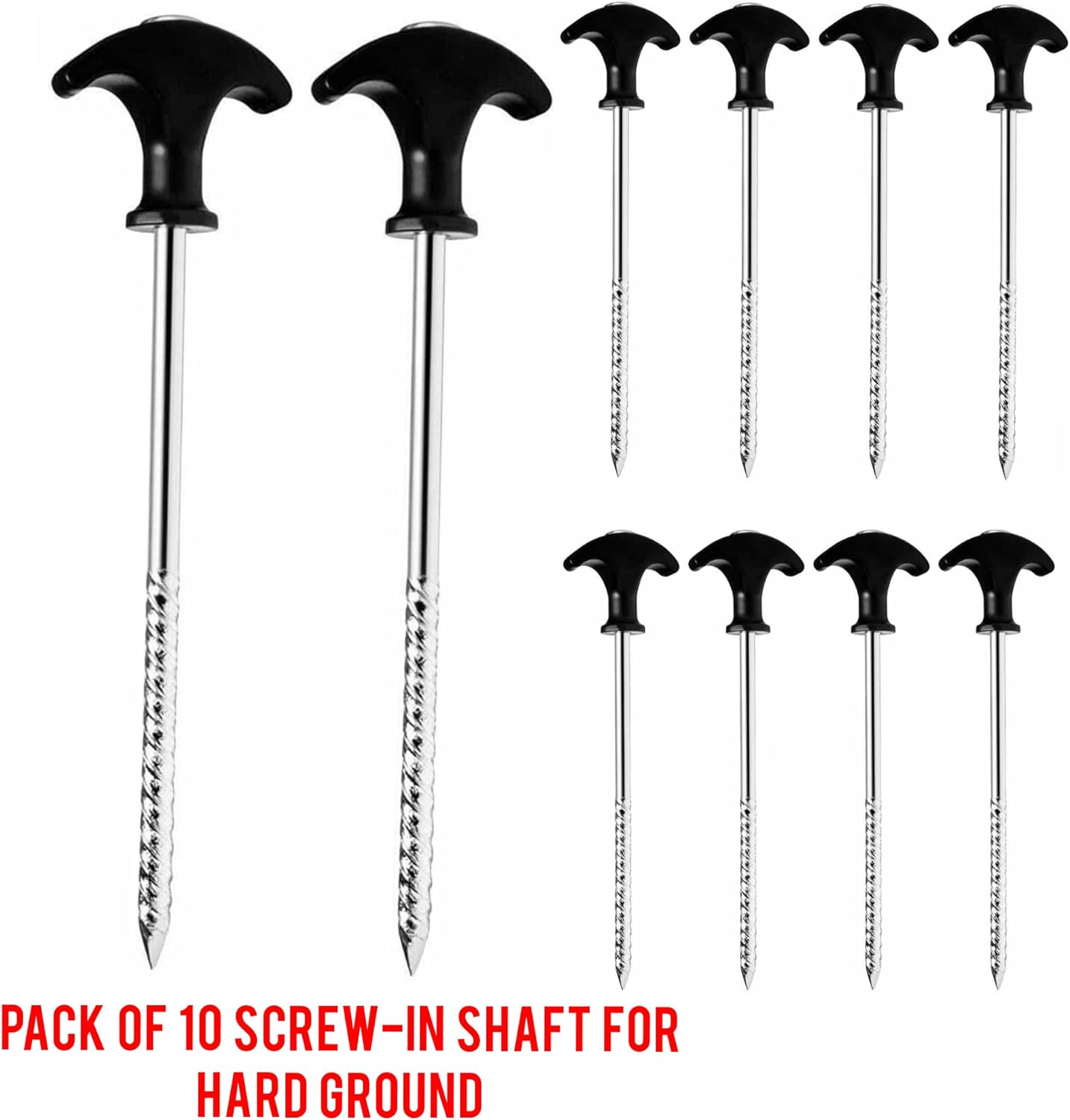 ADEPTNA Heavy Duty 10 Pack Spiral Thread Steel Tent Pegs Screw Hooks 20cm Ground Stakes Storm-Proof and Rust Proof – Ideal for Normal and Hard Ground