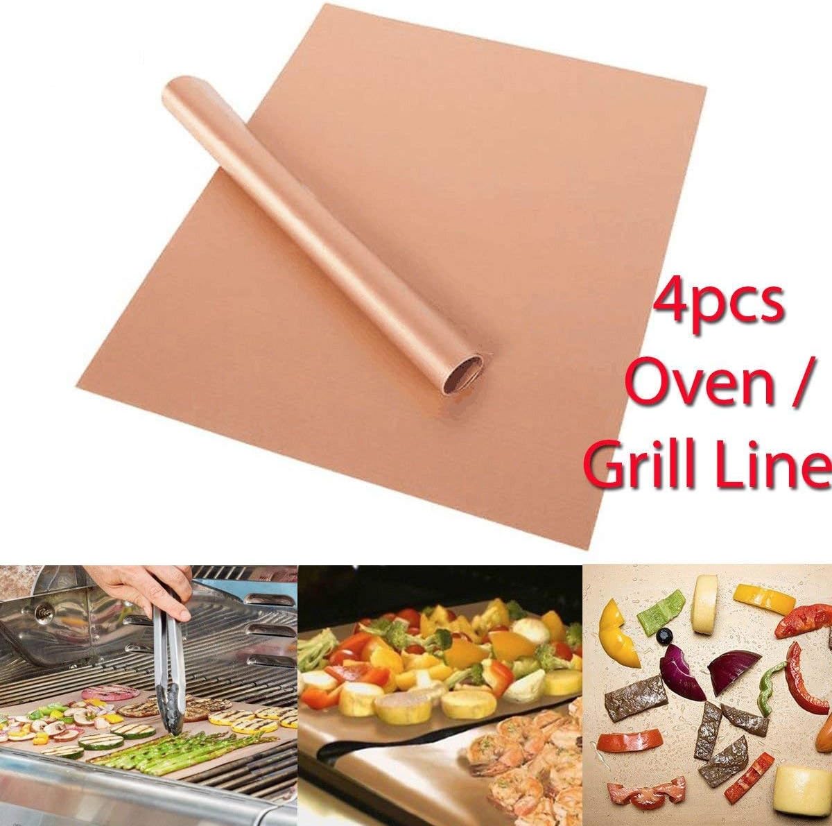 ADEPTNA Pack of 4 Heavy Duty Universal Teflon Oven Cooker Liner BBQ Grill Non Stick Lining Reusable- Premium Quality (Pack of 4 Copper)