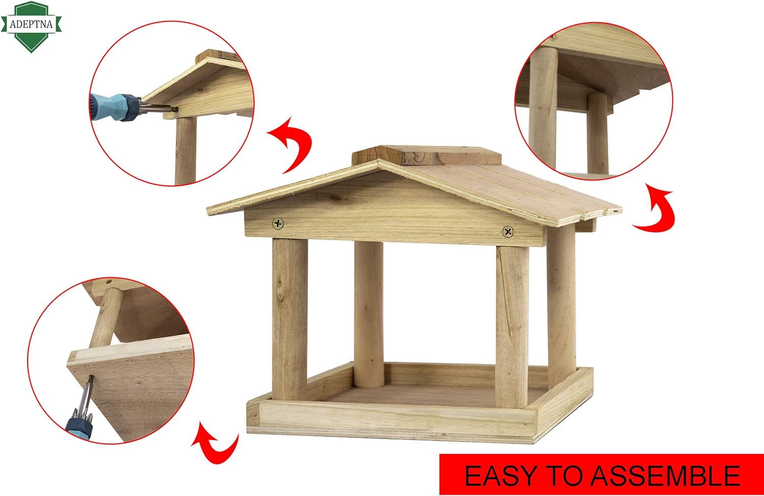 ADEPTNA Novelty Garden Wooden Tree Hanging Birds Feeder Table Seed Feeding Station – Attracts a Wide Variety of Birds