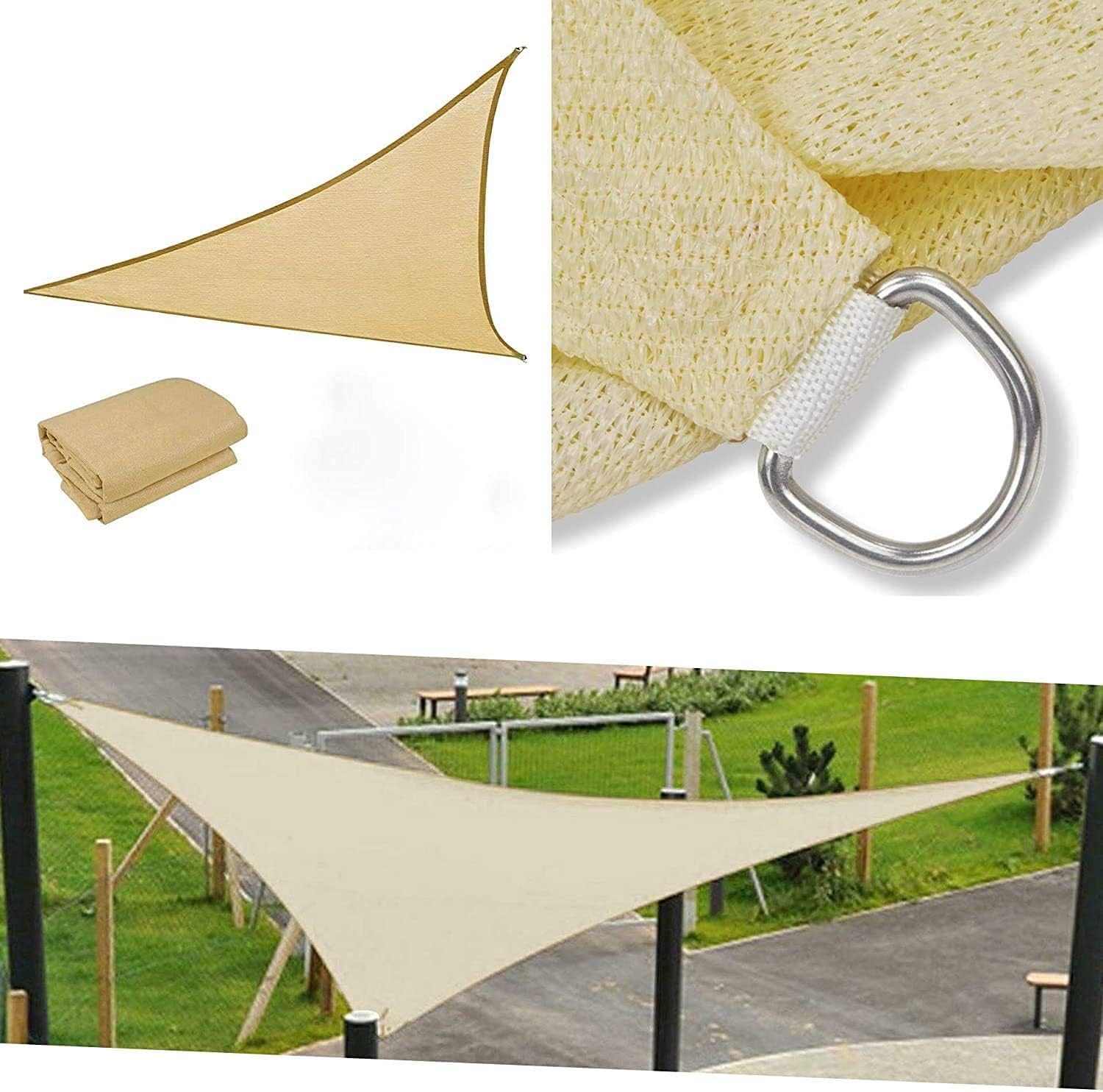 ADEPTNA Heavy Duty Triangle Sun Shade Sail for Garden Patios Decks Pools Hot Tubs Party Sunscreen Awning Canopy – UV and Mildew Resistant (SAND)