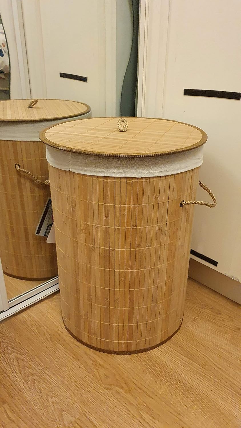 ADEPTNA Eco Friendly Round Bamboo wooden Folding Laundry Basket