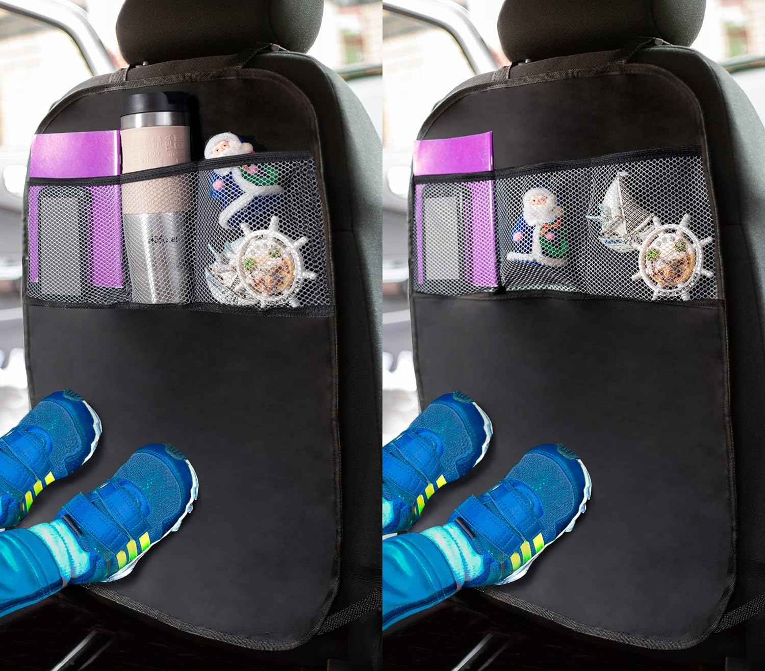 ADEPTNA ® 2 Pack Car Organizers Kick Mat Car Seat Protector Cover 3 Mesh Pockets Toy Storage Organiser Kids