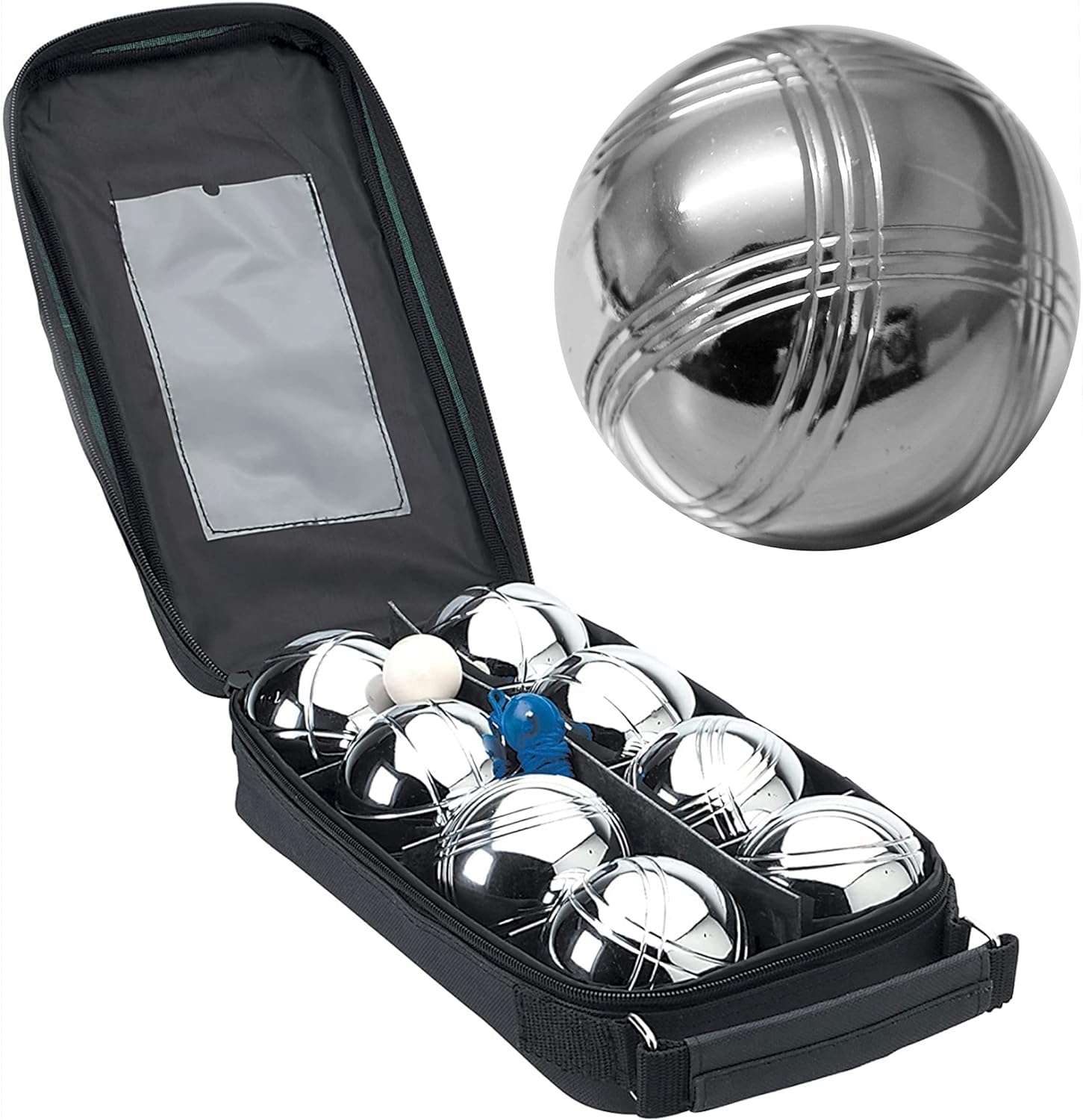 ADEPTNA Premium Pack of 8 Chrome Plated French Boules Set with Carry Case - Pétanque Jack Steel Bowls Set Games for Everyone - Outdoor Fun Activity Garden Game Entertainment for family friendss