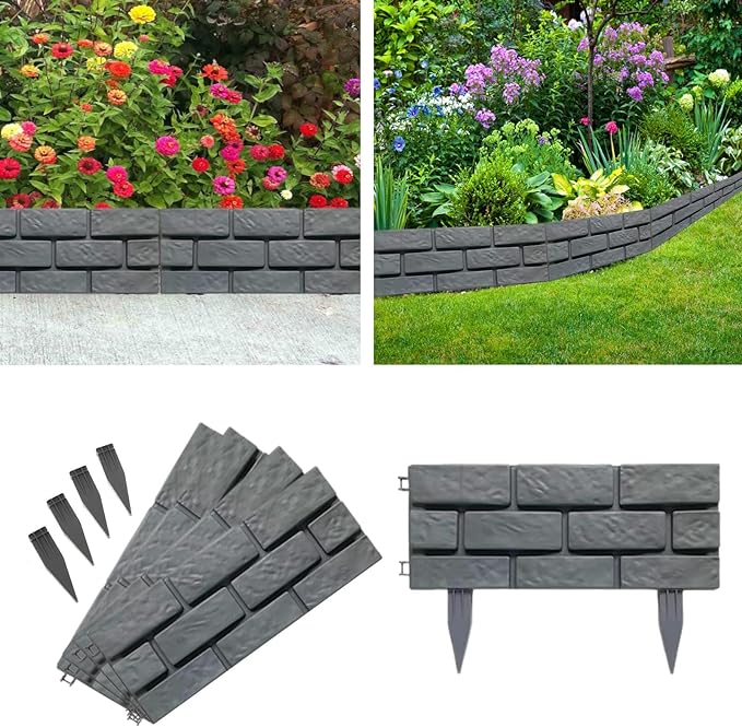 ADEPTNA Brick Panel Garden Edging Fence (Grey) - 8 Pack