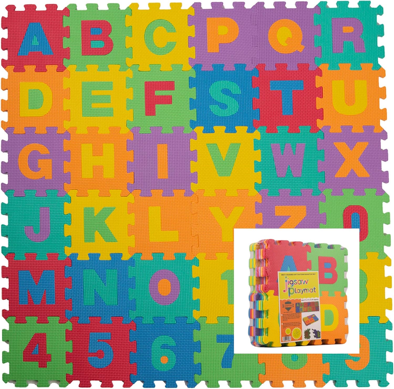 ADEPTNA 36 PCS MULTI-COLOURED SOFT EVA FOAM JIGSAW PLAY MAT LETTERS AND NUMBERS