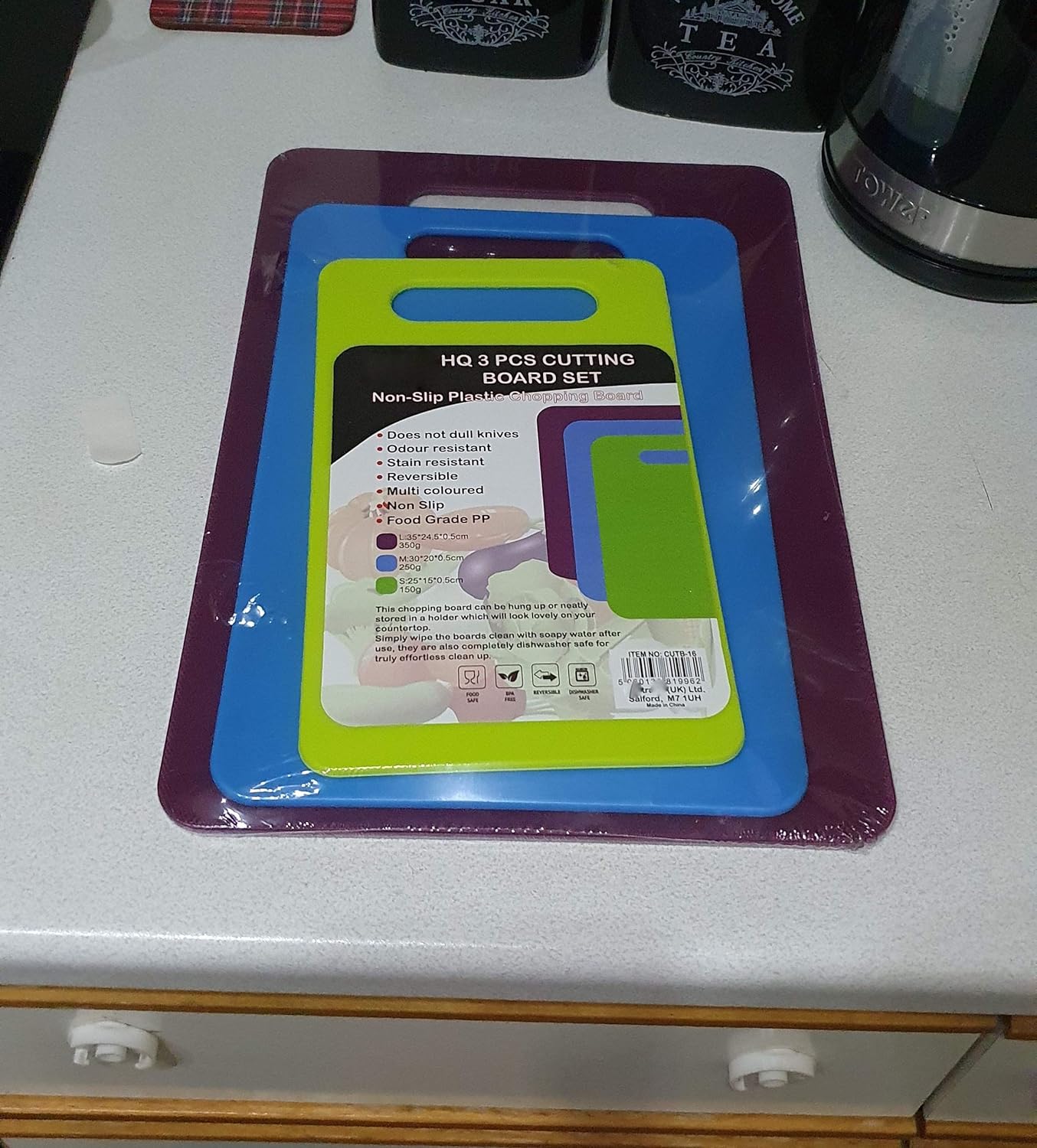 ADEPTNA Non Slip 3 pcs Chopping Board Set Multi Size and Multicolour – Non-Slip Plastic Cutting Board Food Safe BPA Free Reversible Dishwasher Safe