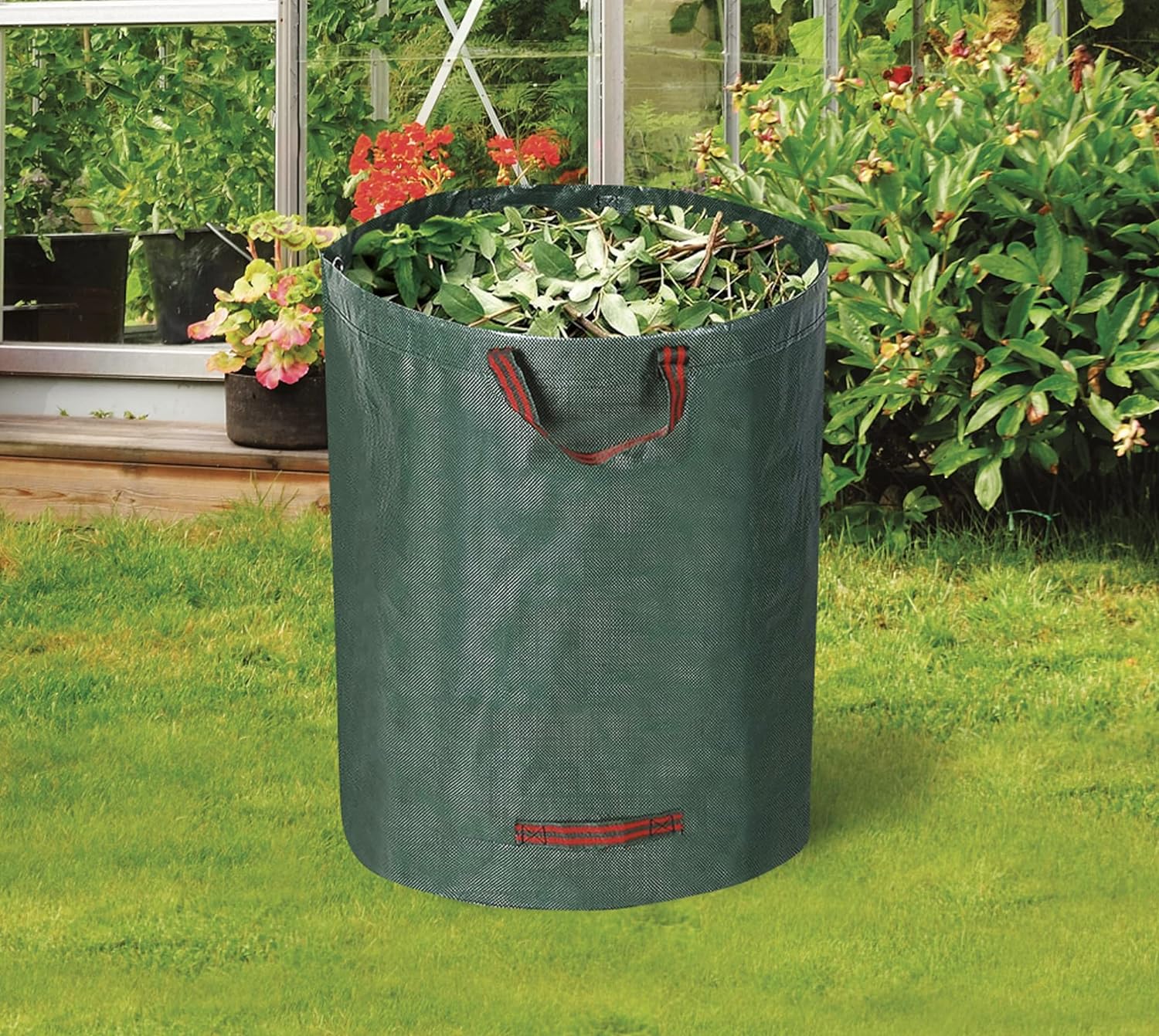 ADEPTNA Reusable Heavy Duty Garden Bag Waste Rubbish Grass Sack Waterproof Large with 4 Strong Webbing Handles (300L Capacity)