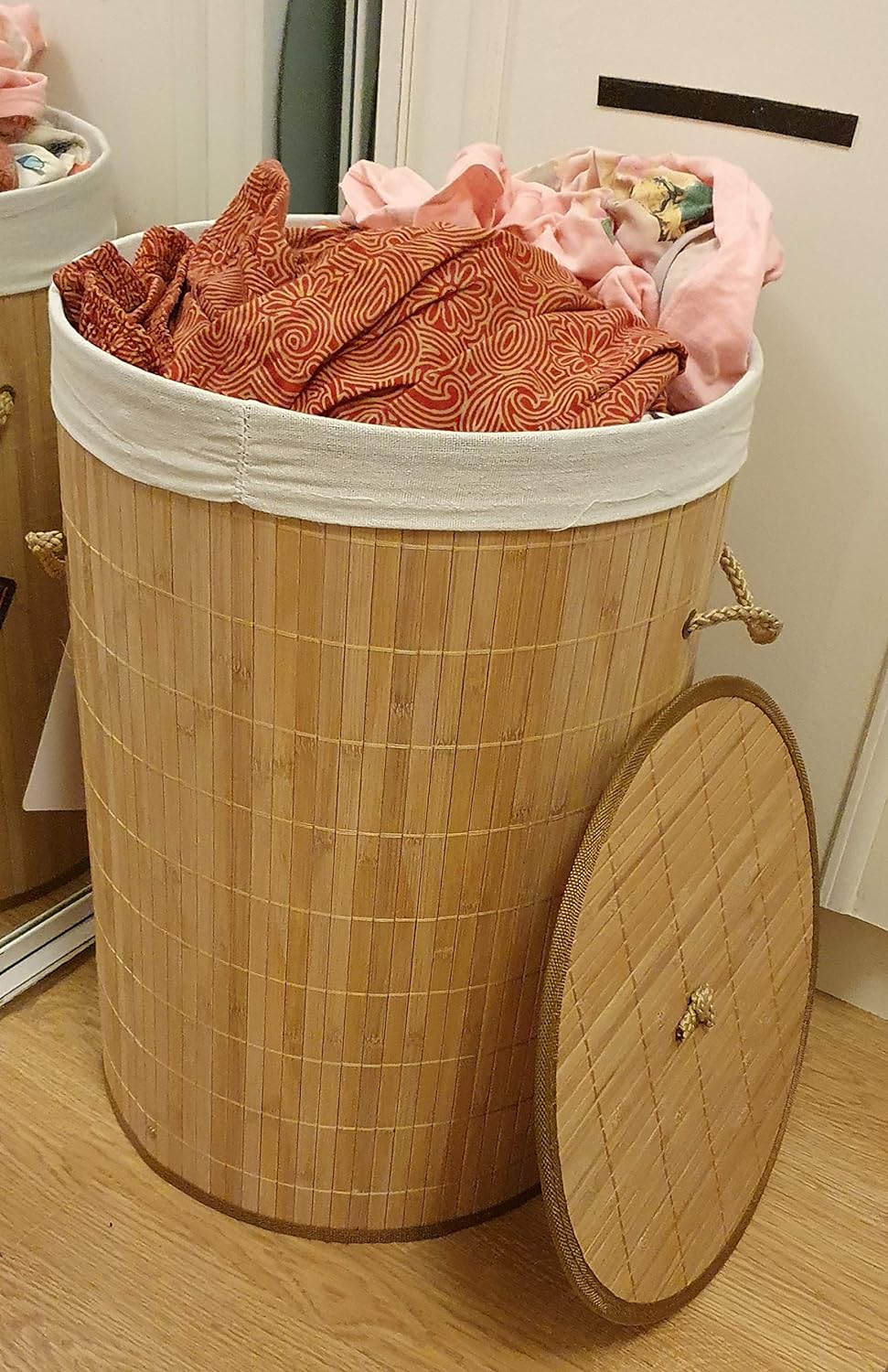 ADEPTNA Eco Friendly Round Bamboo wooden Folding Laundry Basket