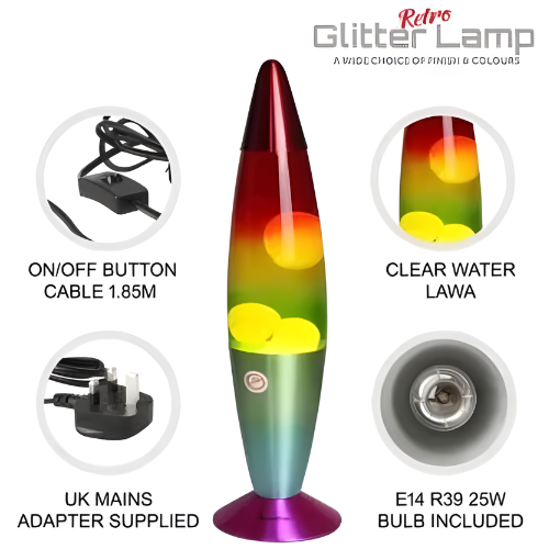 ADEPTNA Premium Retro Neon Motion Magma Lamp Lightning Effect – Sensitive Retro Rocket Design Large 16 Inch Lamp (Rainbow)