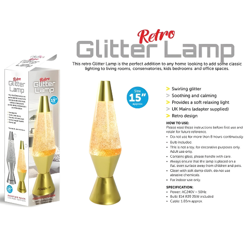 ADEPTNA Premium Large Retro 15 inch Bullet Design Glitter Lamp – Bright Soothing Motion Peaceful Glitter Lamp for Relaxation - Excellent Gift Idea for Your Loved Ones on Xmas (Gold)