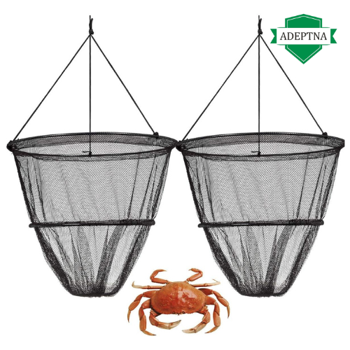 ADEPTNA Set of 2 Crab Fish Crayfish Lobster Drop Nets with Bait Clip and Rope - Perfect Crabbing Net For Crabs And Crayfish - Endless Hours of Fun Along the Shore