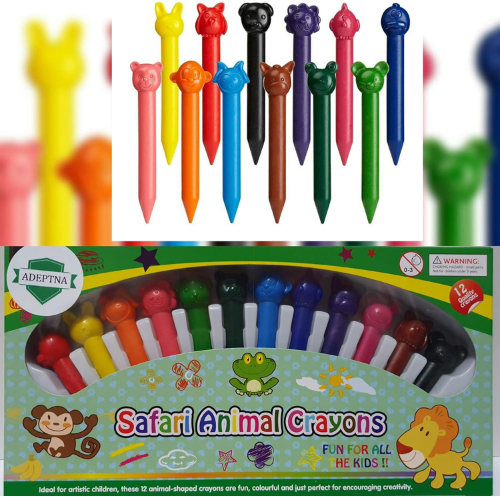ADEPTNA Pack of 12 Colourful Animal Crayons Fun for all the Kids Child Toddlers Artistic – Ideal for Artistic children Shaped Crayons for Fun and Encouraging Creativity