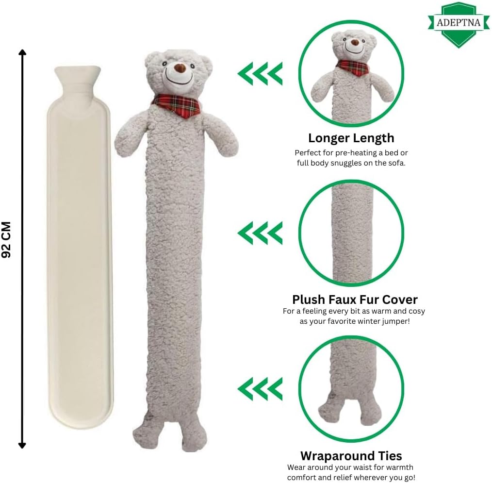 2L Extra Long Hot Water Bottle with Sherpa Animal Plush Cover