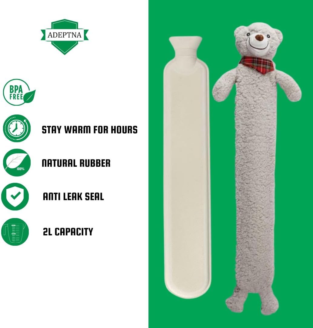 2L Extra Long Hot Water Bottle with Sherpa Animal Plush Cover