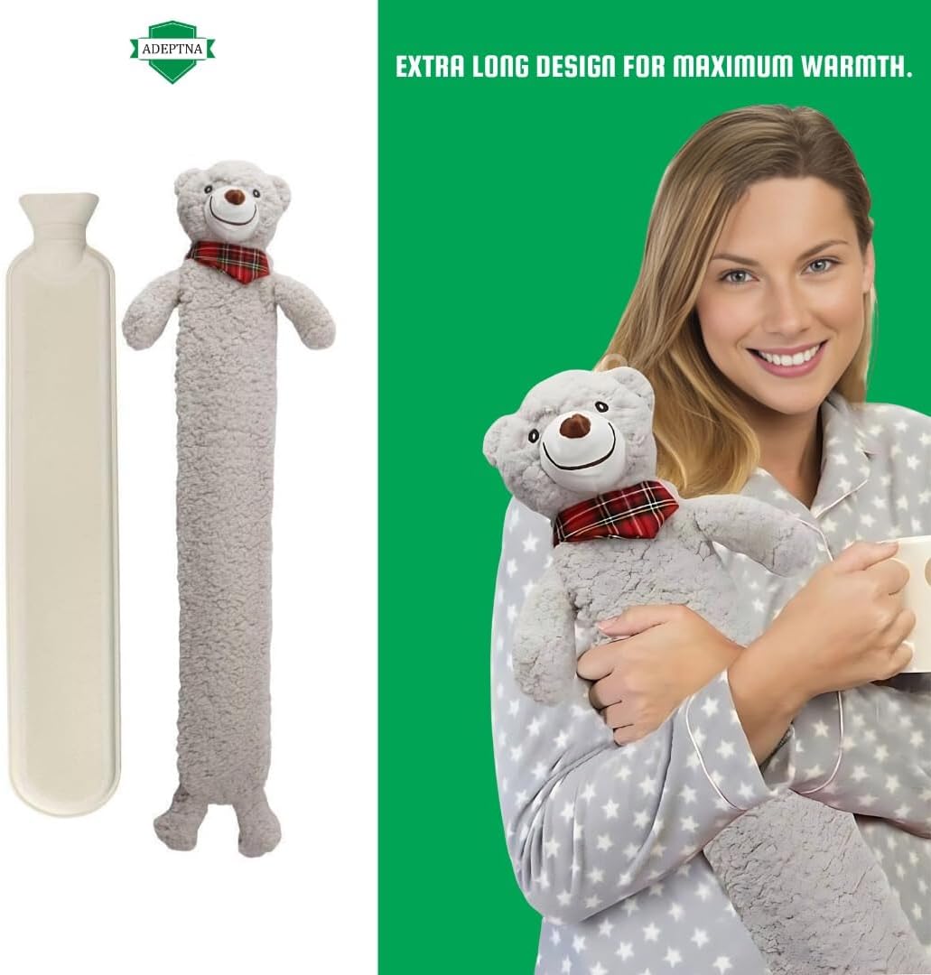 2L Extra Long Hot Water Bottle with Sherpa Animal Plush Cover