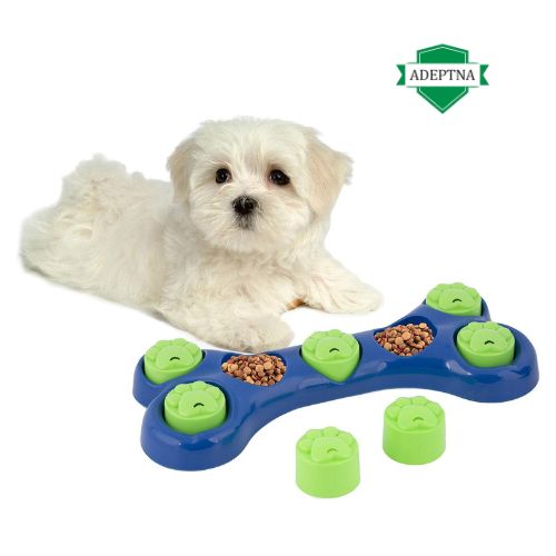 Dog Pet Feeder Bowl Bone Shape Fun Puzzle Treat Slow Feeding Interactive Fun Game