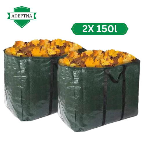 ADEPTNA Set of 2 Large Heavy Duty 150 Litre Garden Bags Waste Refuse Rubbish Grass Sack Waterproof Reusable