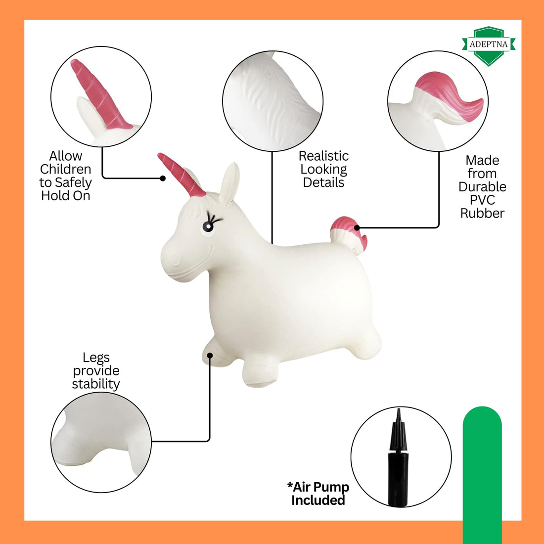 Inflatable Unicorn Hopper Toy with Pump