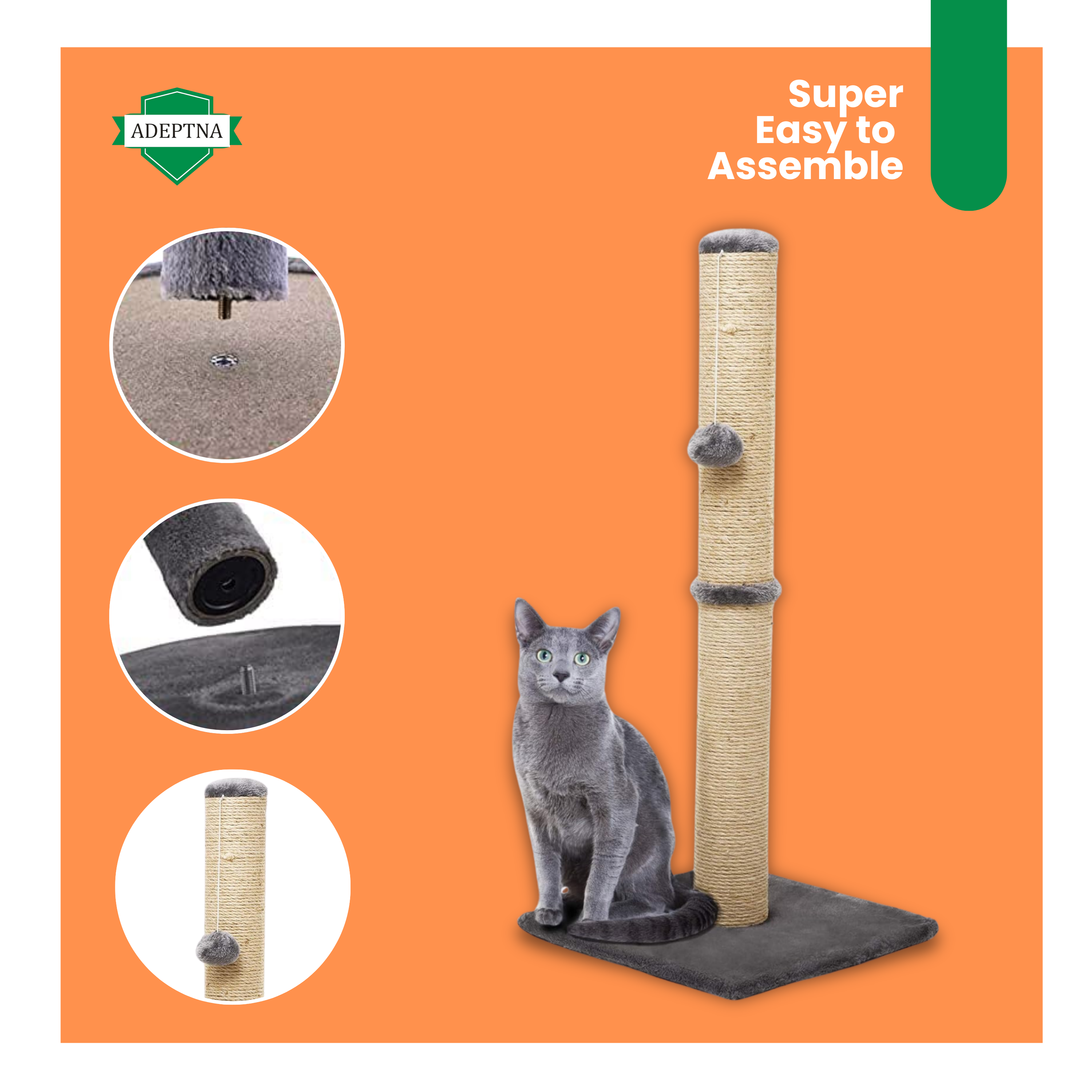 Cat Tall Scratching Post 78cm Strong Natural Sisal Pole